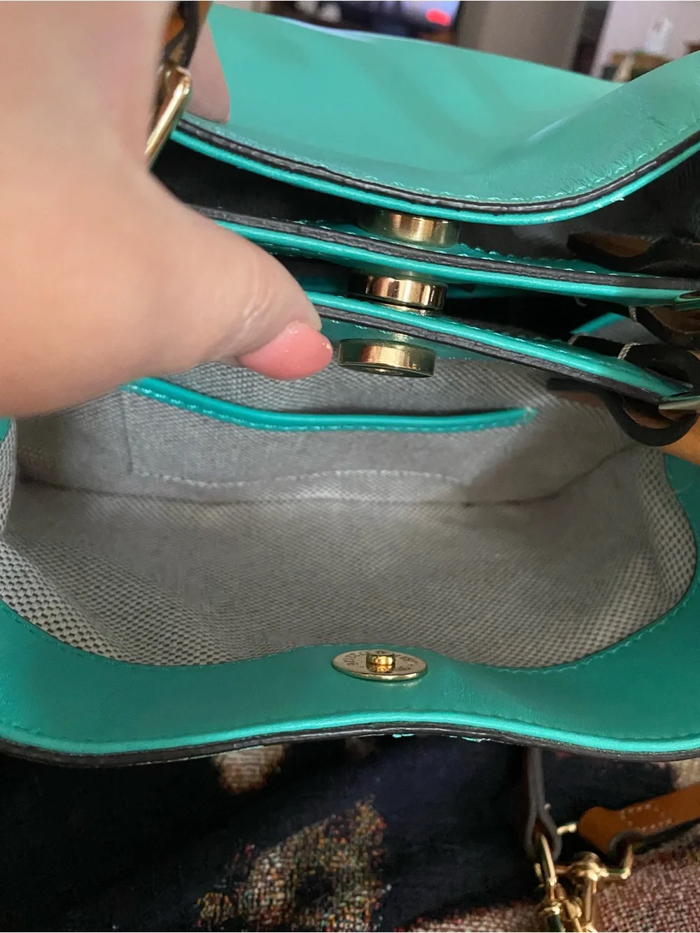 Dooney & Bourke City Barlow Teal Satchel with Tan Handles